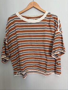 We The Free Brown & White Striped Cropped Tee